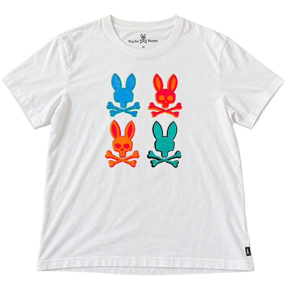Psycho Bunny White Pima Cotton Graphic Skull Crossbones Tee Shirt